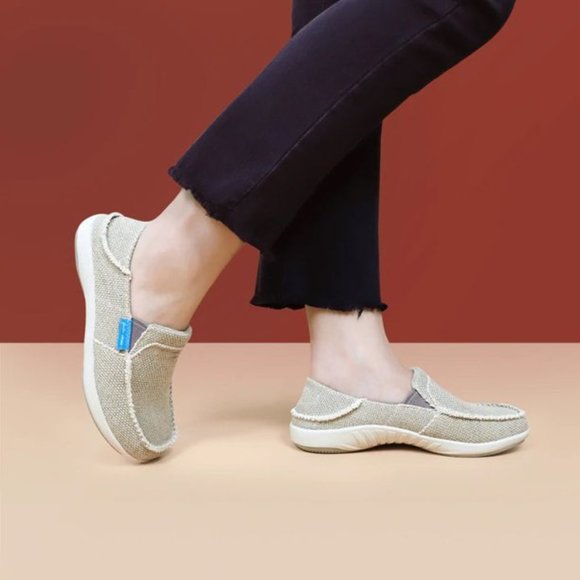 GeckoMan Women Arch Support Loafer Shoes -Cream Canvas - Picture 1 of 5